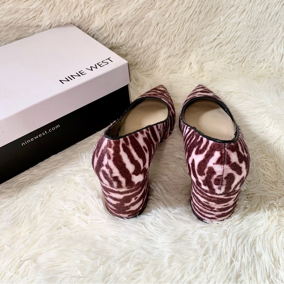 Nine West Jolanda P2 Burgundy Zebra Tiger Animal Print Block Heels Women US 7.5 - Picture 2 of 6